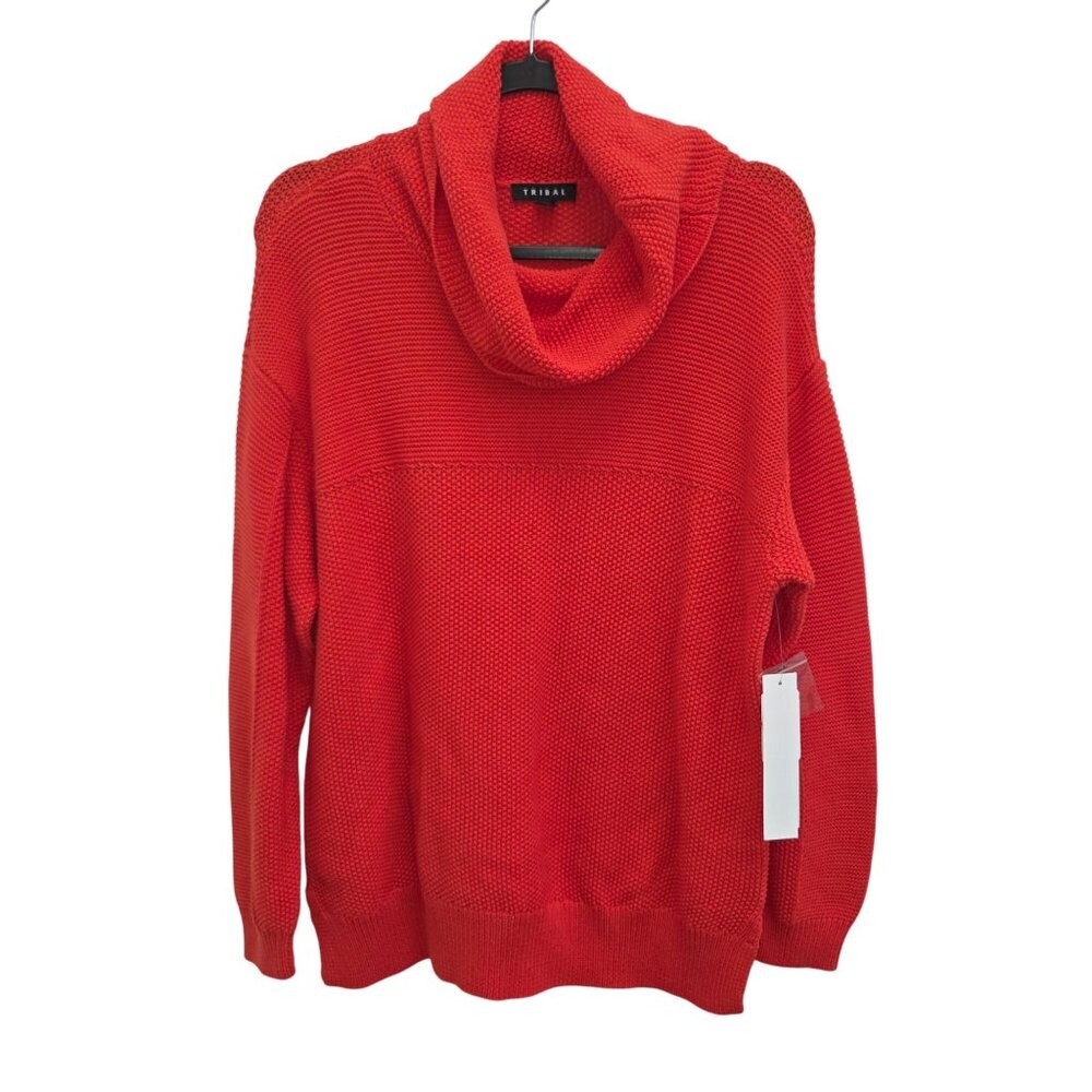 Tribal Womens Red Cotton Cowl Neck Sweater XL New 2097